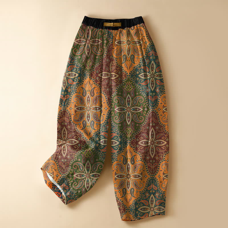 Buddha Stones Damen-Haremshose aus reiner Baumwolle mit aufwendigem Mandala-Muster, Froschknopfverschluss, elastischem Bund und Taschen - Goldrute - US16, UK/AU20, EU48 (3XL) - image 0