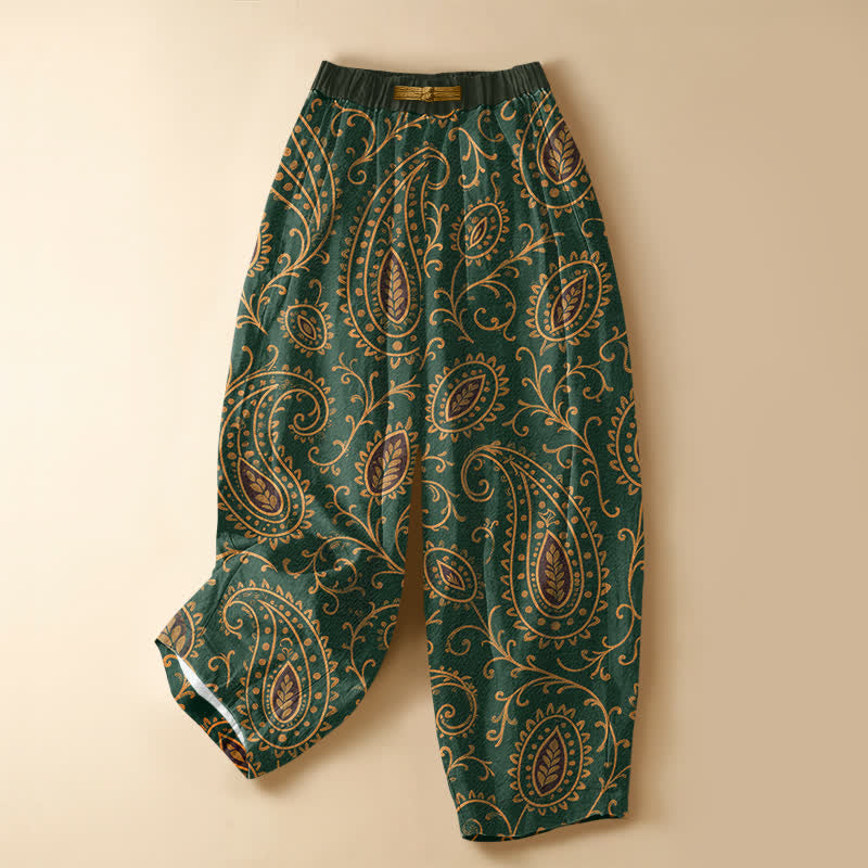 Buddha Stones Damen-Haremshose aus reiner Baumwolle mit Vintage-Blatt-Paisley-Muster, Froschknopfverschluss, elastischem Bund und Taschen - SeaGreen - US16, UK/AU20, EU48 (3XL) - image 0
