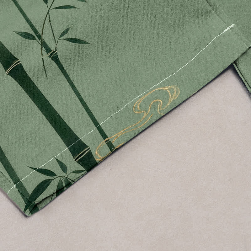 Buddha Stones Damenhose aus reiner Baumwolle mit Bambus-Vogelmuster, elastischem Bund und Taschen - image 1