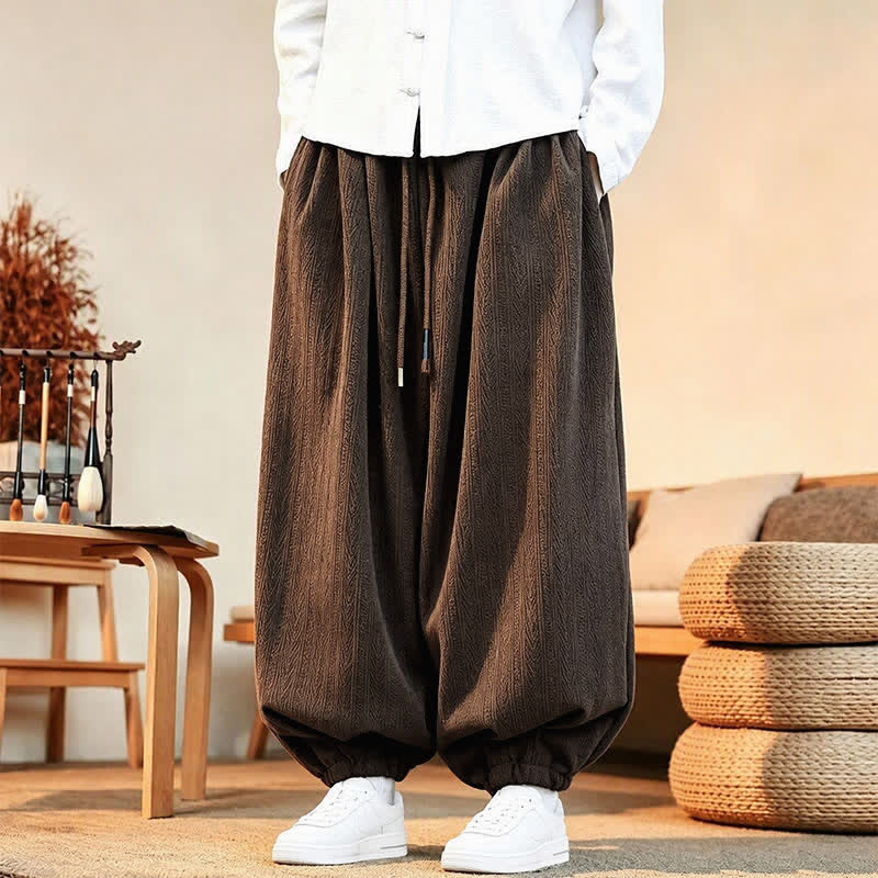 Buddha Stones Lässige, minimalistische Cord-Haremshose für Herren mit Taschen, ideal für Herbst und Winter - Sattelbraun - US/UK/AU46, EU56 (5XL) - image 0