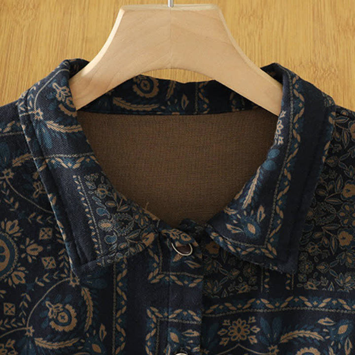 Buddha Stones Herbstliche Vintage-Boho-Damenbluse mit Knopfleiste, abstraktem Muster, langen Ärmeln und Taschen - image 7