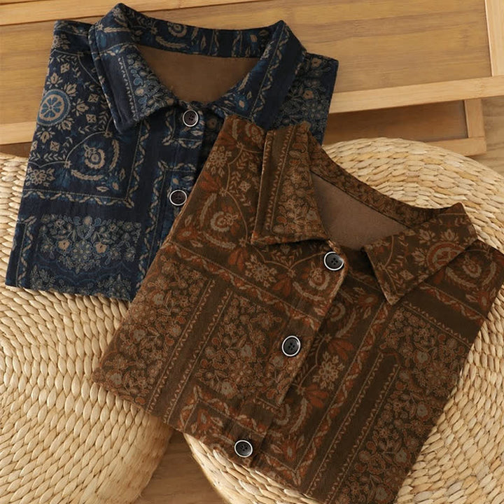 Buddha Stones Herbstliche Vintage-Boho-Damenbluse mit Knopfleiste, abstraktem Muster, langen Ärmeln und Taschen - image 12