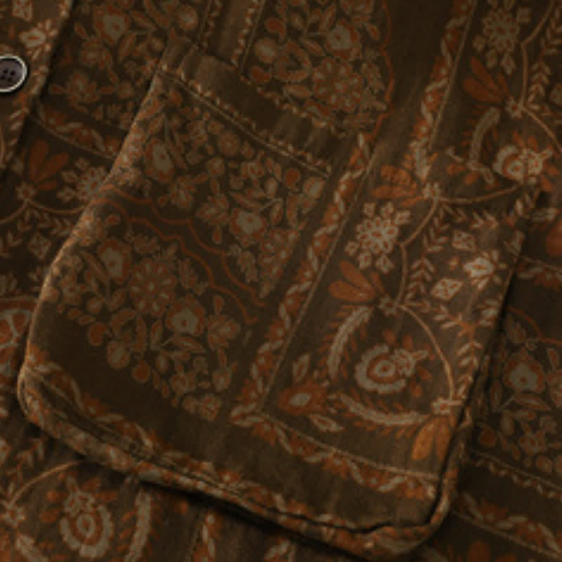 Buddha Stones Herbstliche Vintage-Boho-Damenbluse mit Knopfleiste, abstraktem Muster, langen Ärmeln und Taschen - image 3