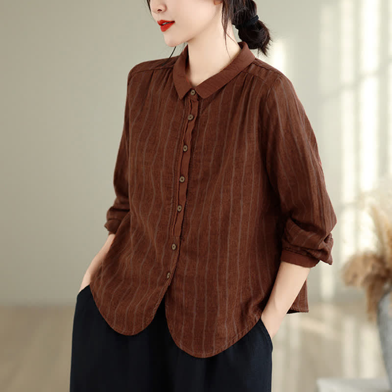 Buddha Stones Lässige Vintage-Damenblusen mit Knopfleiste und Streifenmuster, langärmlig, für den Herbst - Sienna - US12, UK/AU16, EU44 (3XL) - image 0