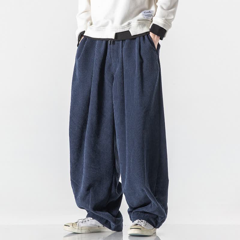 Buddha Stones Lässige Vintage-Cordhose für Herren, lange Hose mit Kordelzug, geradem Bein und Taschen, Herbst/Winter - Mitternachtsblau - US/ UK/AU46, EU56 (5XL) - image 0