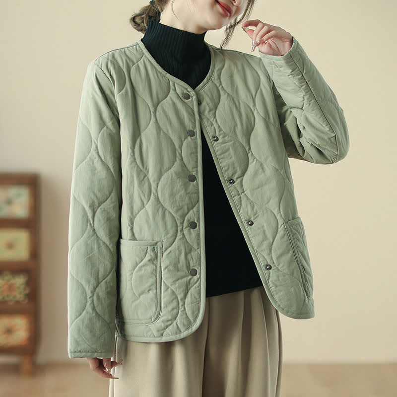 Buddha Stones Lässige, minimalistische Damenjacke für Herbst und Winter mit Knopfleiste, geometrischen, geschwungenen Linien und Taschen - Dunkelmeergrün - US8-10, UK/AU12-14, EU40-42 (2XL) - image 0