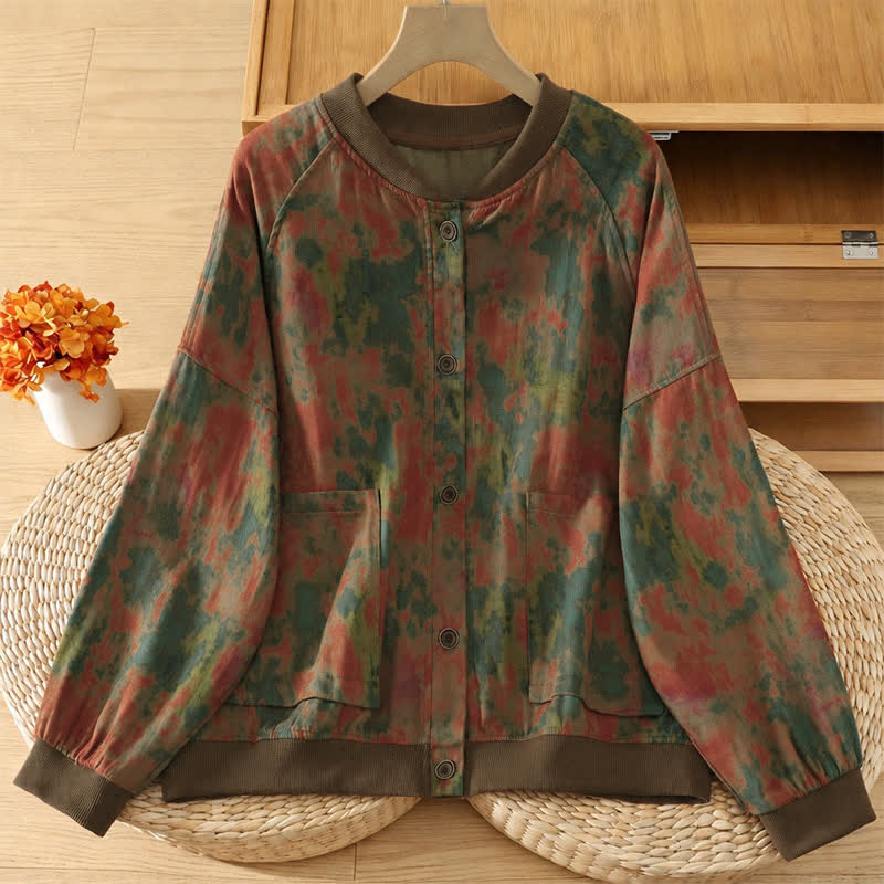 Buddha Stones Herbstliche Damenjacke im Vintage-Stil mit Stehkragen, farbenfrohem abstraktem Muster und Taschen - Sienna - US4-8/10, UK/AU8-12/14, EU36-40/42 (F) - image 0