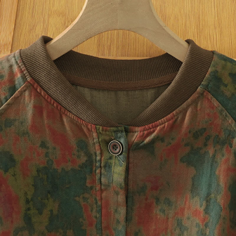 Buddha Stones Herbstliche Damenjacke im Vintage-Stil mit Stehkragen, farbenfrohem abstraktem Muster und Taschen - image 1