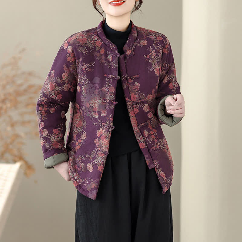 Buddha Stones Elegante Winterjacken im Tang-Stil mit Pankou-Blumenmuster für Damen - image 6