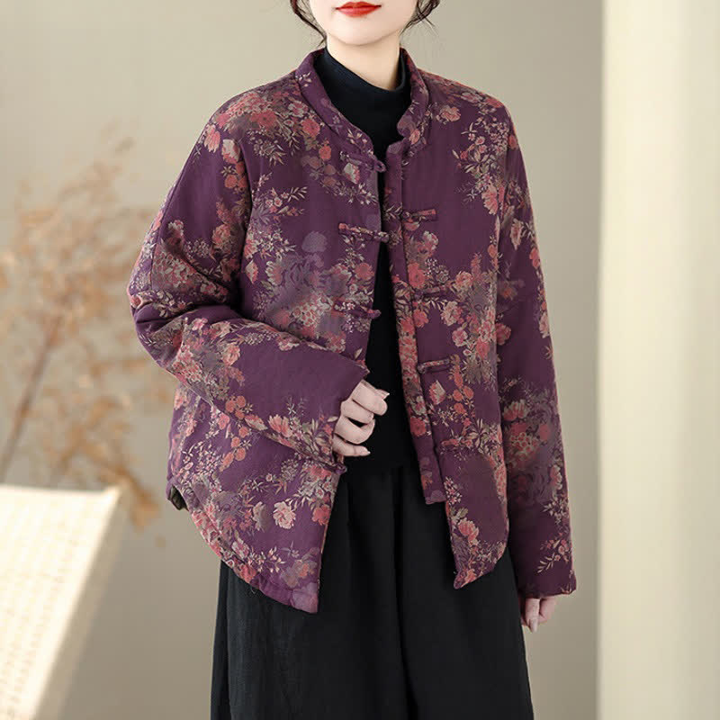 Buddha Stones Elegante Winterjacken im Tang-Stil mit Pankou-Blumenmuster für Damen - Lila - US14, UK/AU18, EU46 (2XL) - image 0