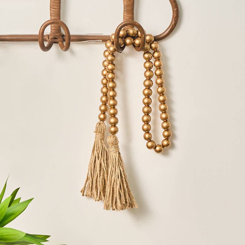Buddha Stones Rustikale goldene Holzperlengirlande mit Quasten, Mindful Living Decor - image 6