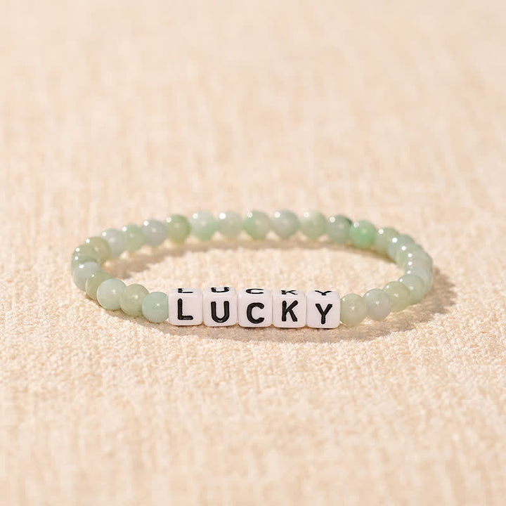 Buddha Stones Jade-Armband mit Glücksbuchstaben und Perlen - image 1