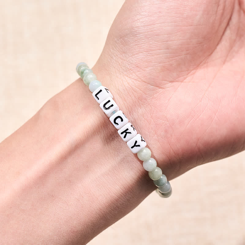 Buddha Stones Jade-Armband mit Glücksbuchstaben und Perlen - image 3