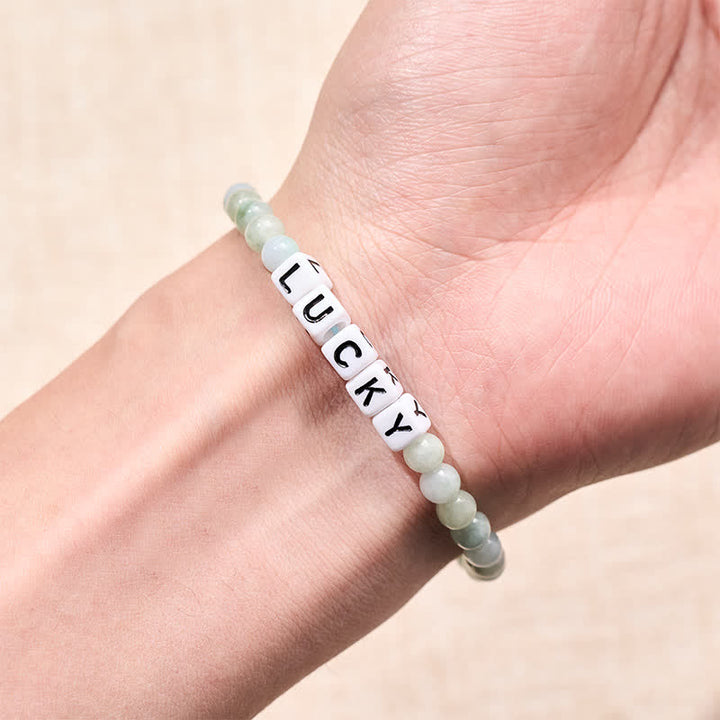 Buddha Stones Jade-Armband mit Glücksbuchstaben und Perlen - image 3