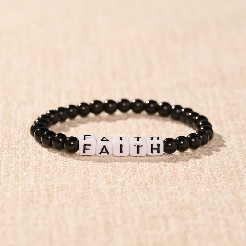 Buddha Stones Schwarzes Obsidian-Armband mit den Buchstaben „FAITH“ (Glaube) zur Reinigung - image 1