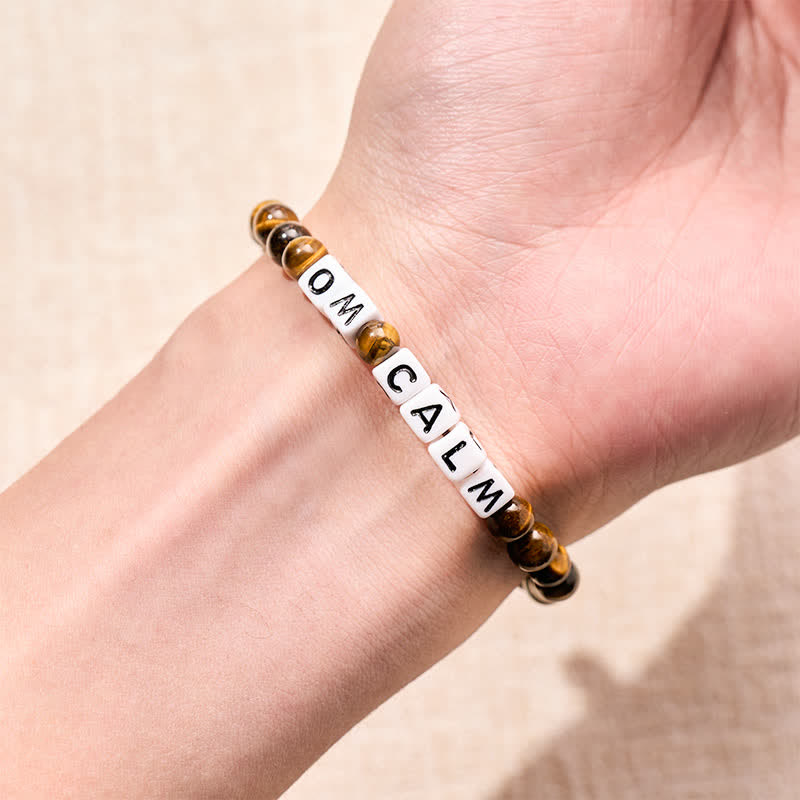 Buddha Stones Tigerauge OM CALM Buchstabenperlen Mut-Armband - image 3