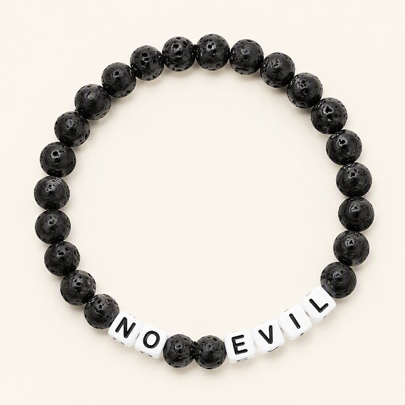 Buddha Stones Lavastein-Armband mit der Aufschrift „NO EVIL“ und runden Perlen - Lavastein (Ruhe ♥ Unterstützung) - image 0