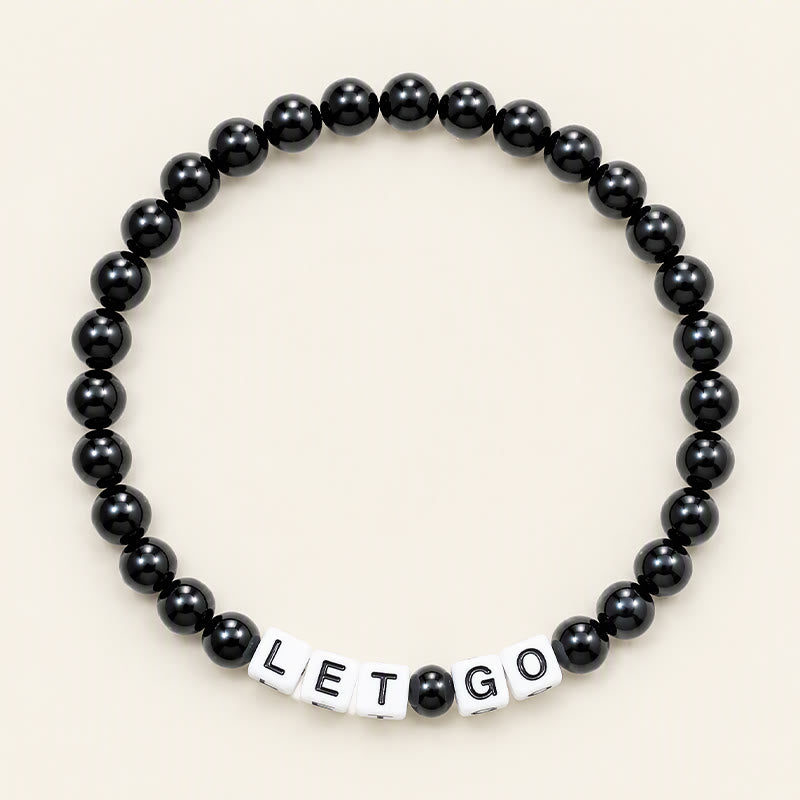 Buddha Stones Schwarzes Obsidian-Armband mit der Aufschrift „LET GO“ und Perlen - Schwarzer Obsidian (Reinigung ♥ Transformation) - image 0
