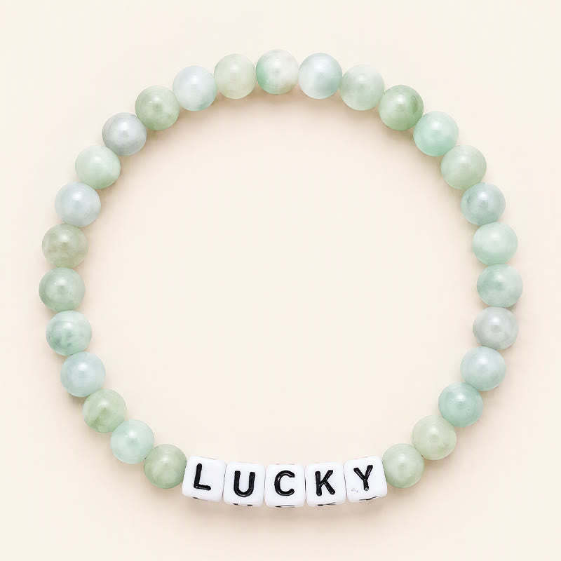 Buddha Stones Jade-Armband mit Glücksbuchstaben und Perlen - Jade (Wohlstand ♥ Fülle) - image 0