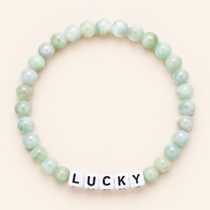 Buddha Stones Jade-Armband mit Glücksbuchstaben und Perlen - Jade (Wohlstand ♥ Fülle) - image 0