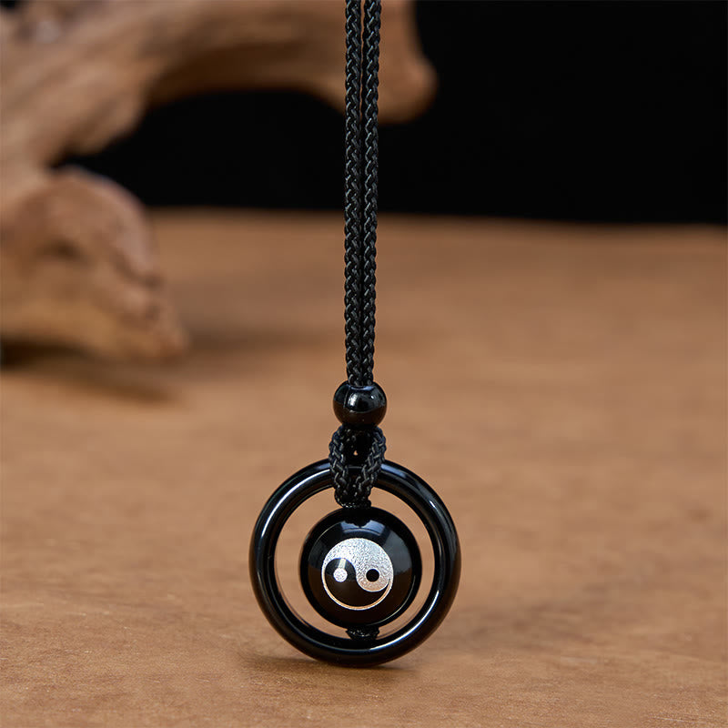 Buddha Stones Halskette mit Yin-Yang-Anhänger aus schwarzem Onyx und Obsidian - Yin Yang (Halskettenlänge: 23,6 Zoll / 60 cm) - image 0