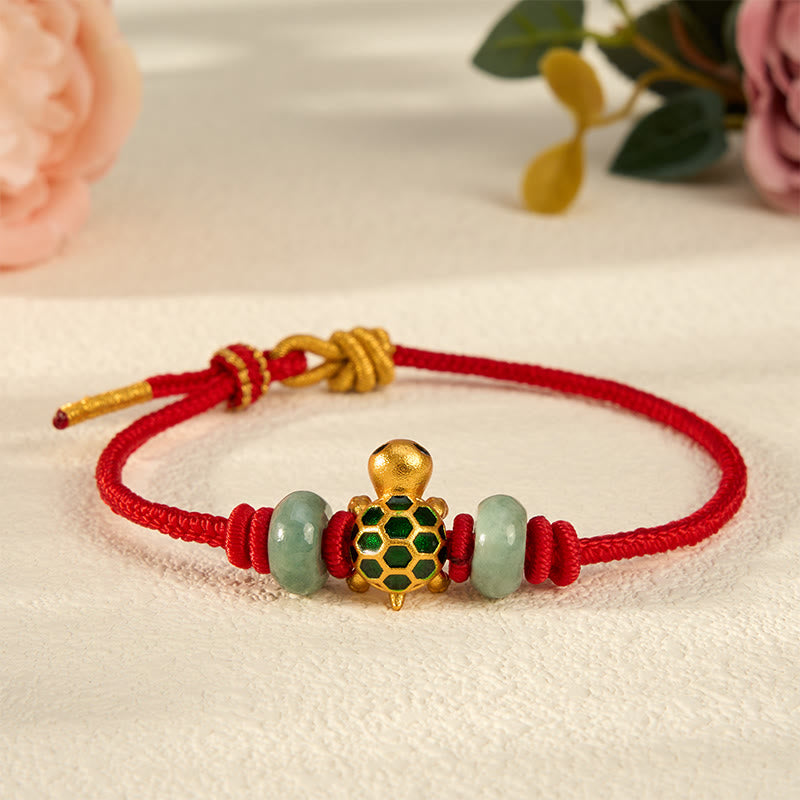 Buddha Stones Kupfer-Schildkröten-Jade-Segen-Rotes-Faden-Glücksarmband - image 13