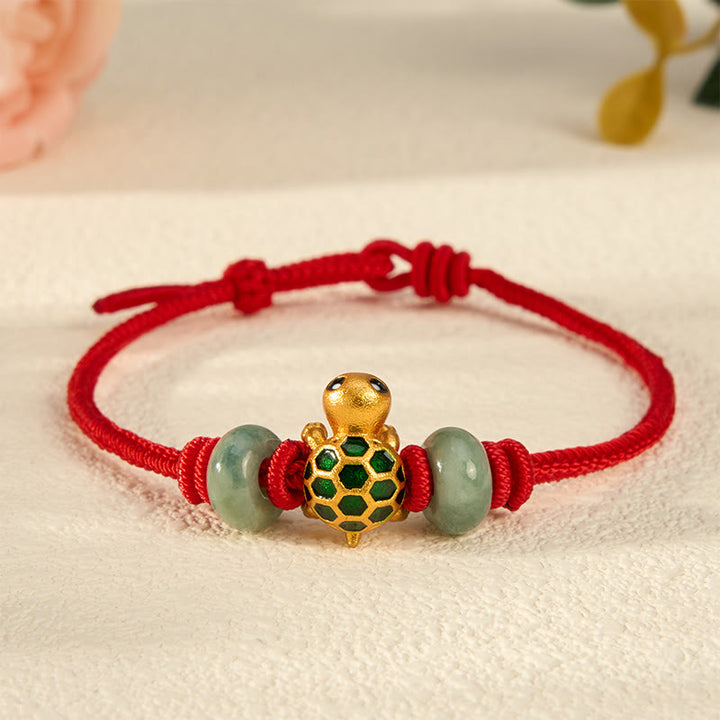 Buddha Stones Kupfer-Schildkröten-Jade-Segen-Rotes-Faden-Glücksarmband - image 2