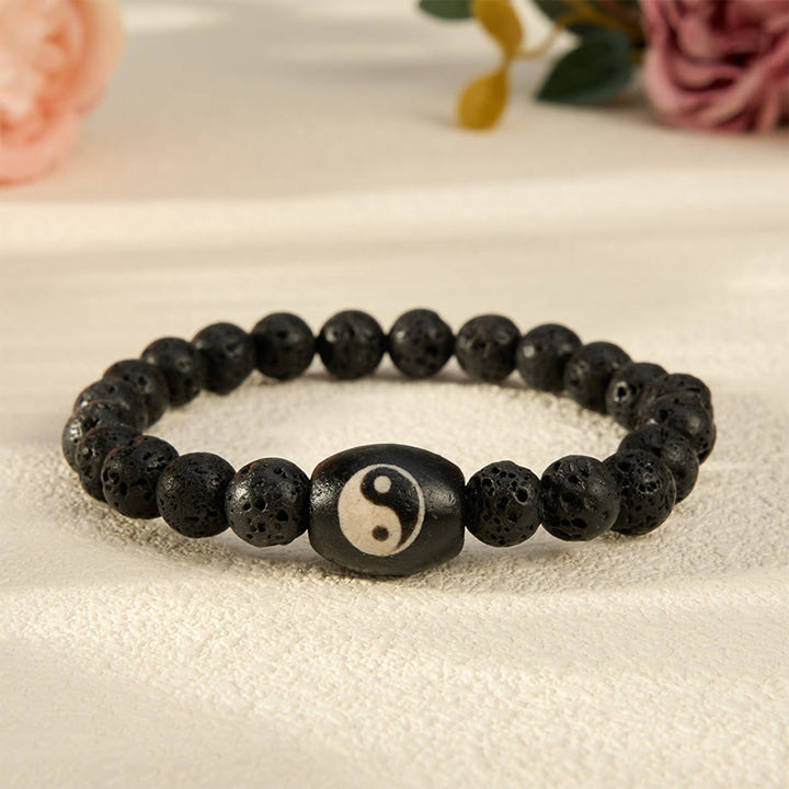 Buddha Stones Lavastein-Armband mit schwarzen Onyx-Yin-Yang-Perlen - Lavastein (Handgelenkumfang: 15–16 cm) - image 0