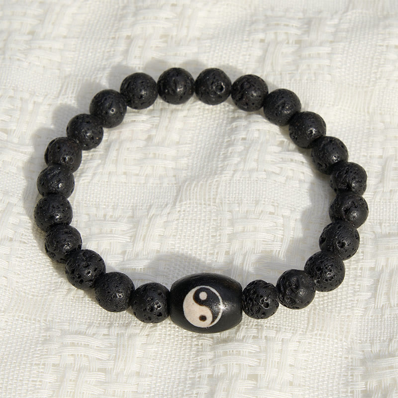 Buddha Stones Lavastein-Armband mit schwarzen Onyx-Yin-Yang-Perlen - image 1