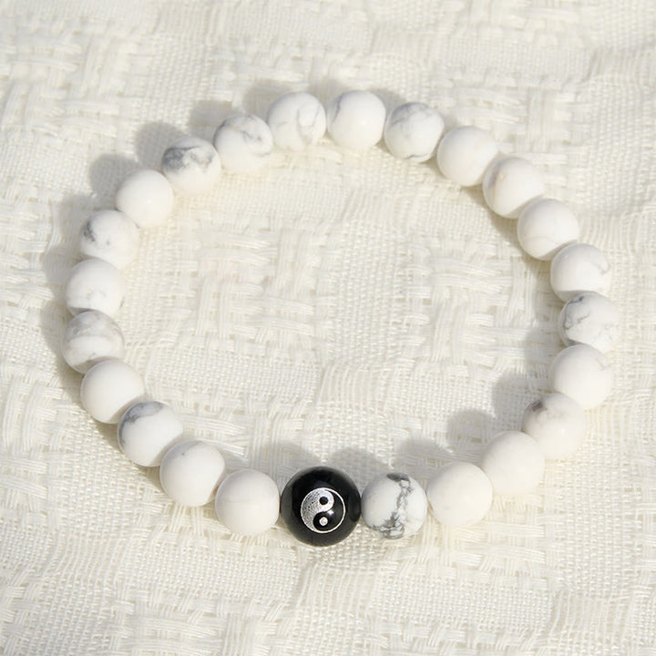 Buddha Stones Schwarzes Onyx-Weißtürkis-Yin-Yang-Armband mit runden Perlen aus schwarzem Obsidian - image 12