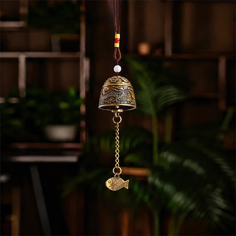 Buddha Stones Kupferfarbene Doppeldrachen-Koi-Fisch-Glöckchen und -Klangspiele - image 3