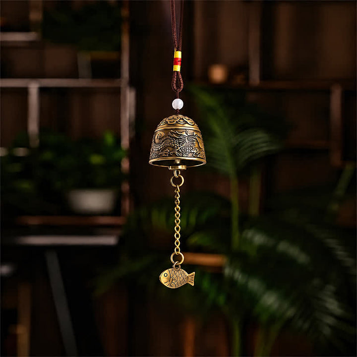 Buddha Stones Kupferfarbene Doppeldrachen-Koi-Fisch-Glöckchen und -Klangspiele - image 3