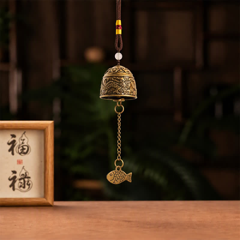 Buddha Stones Kupferfarbene Doppeldrachen-Koi-Fisch-Glöckchen und -Klangspiele - image 2