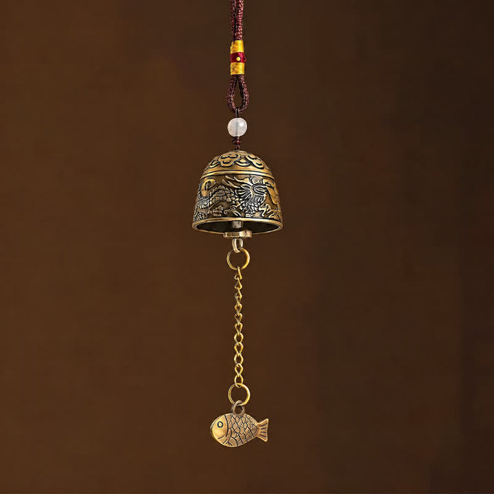 Buddha Stones Kupferfarbene Doppeldrachen-Koi-Fisch-Glöckchen und -Klangspiele - image 1
