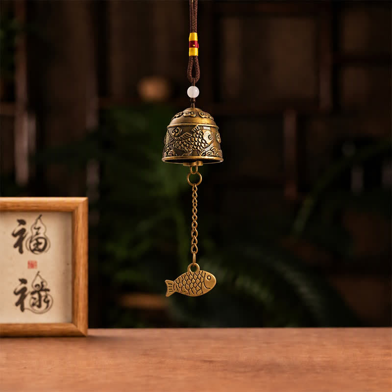Buddha Stones Kupferfarbene Doppeldrachen-Koi-Fisch-Glöckchen und -Klangspiele - image 9