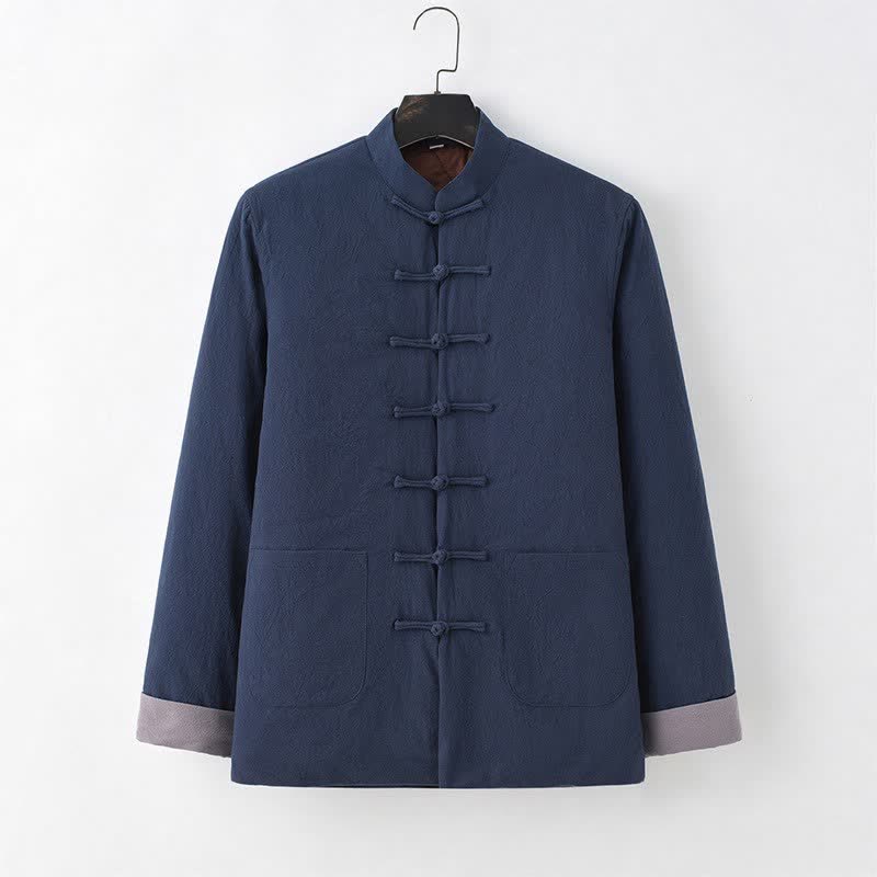 Buddha Stones Lässige Herrenjacke im Tang-Stil mit Froschknopfleiste und Taschen für Herbst und Winter - image 1