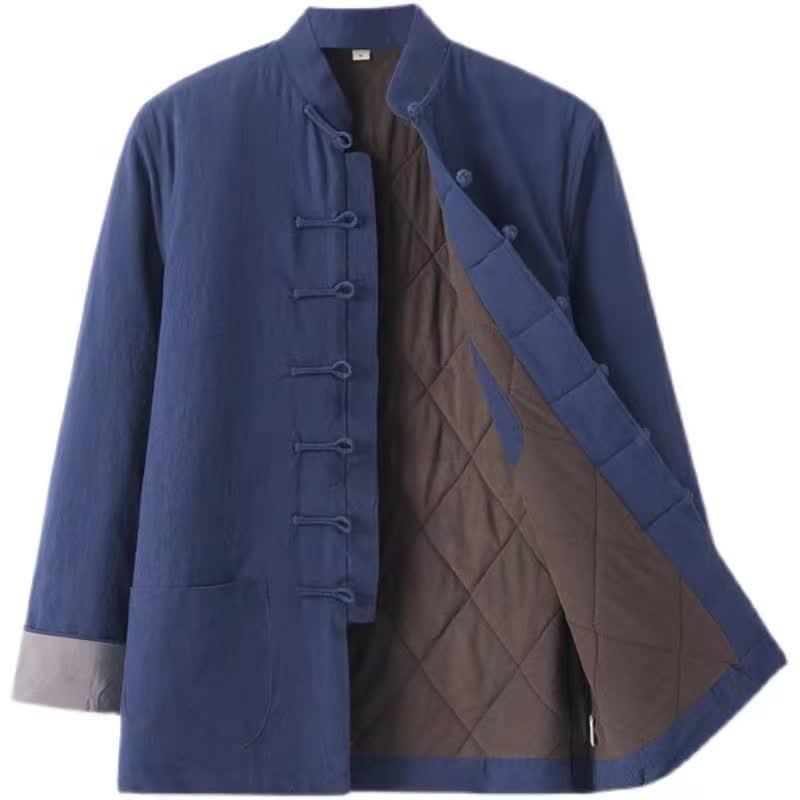 Buddha Stones Lässige Herrenjacke im Tang-Stil mit Froschknopfleiste und Taschen für Herbst und Winter - Mitternachtsblau - US/ UK/AU44, EU54 (4XL) - image 0