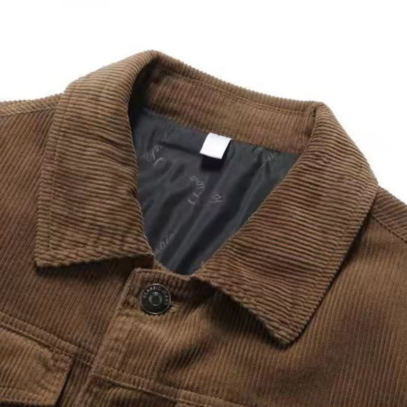 Buddha Stones Herbstliche, schlichte Herren-Cordjacke im Vintage-Stil mit Knopfleiste und Tasche - image 1