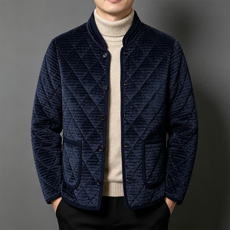 Buddha Stones Herbst/Winter Basic Klassische Herrenjacke im Rhombus-Tang-Stil mit Stehkragen, einfarbigem Cord und Taschen - Mitternachtsblau - US/ UK/AU44, EU54 (5XL) - image 0