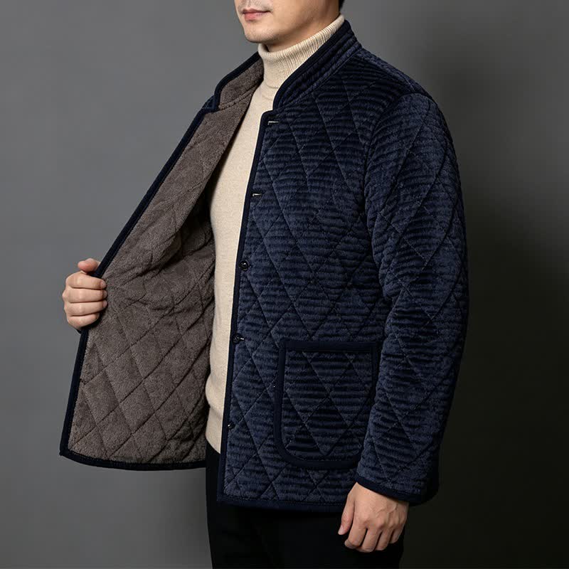 Buddha Stones Herbst/Winter Basic Klassische Herrenjacke im Rhombus-Tang-Stil mit Stehkragen, einfarbigem Cord und Taschen - image 1