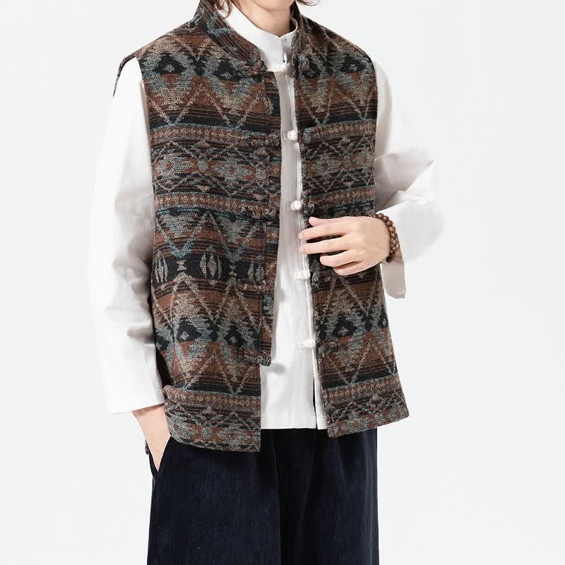 Buddha Stones Vintage-Tanktop im Tang-Stil mit Stehkragen und geometrischen Mustern für Herbst und Winter - image 1