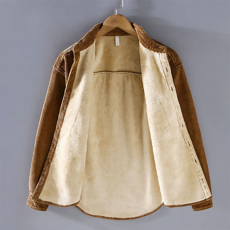 Buddha Stones Lässige Herrenjacke im Vintage-Stil für Herbst und Winter mit aufgesetzten Taschen aus Cord. - image 1