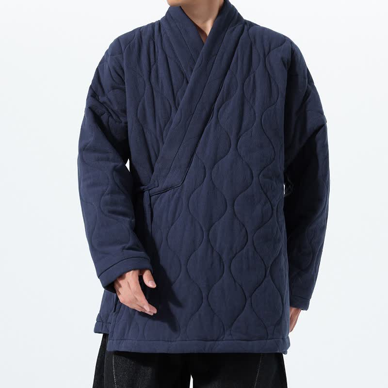 Buddha Stones Herbst/Winter Lässiger Kimono im Tang-Stil für Herren, gesteppt, aus einfarbiger Baumwolle mit Kordelzug und Taschen - Mitternachtsblau - US/ UK/AU46, EU56 (5XL) - image 0