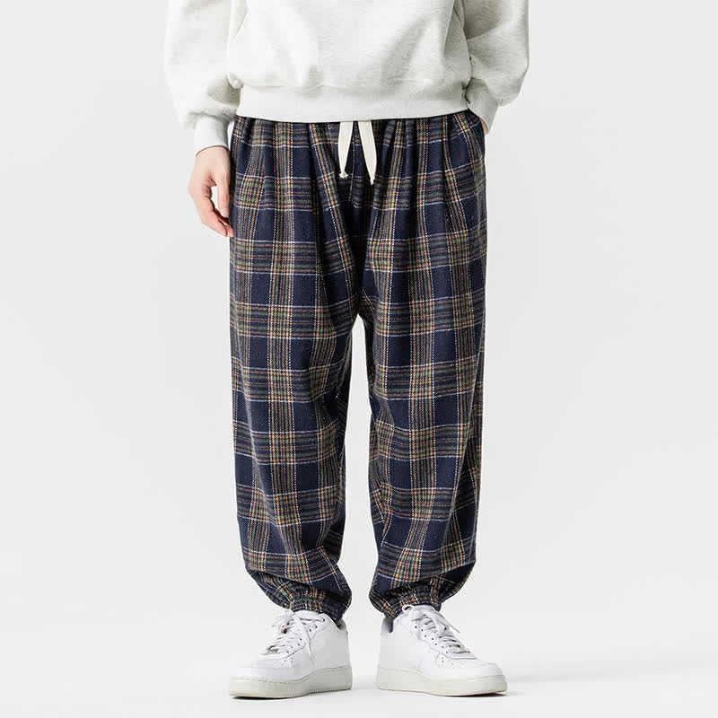Buddha Stones Lässige Herren-Haremshose mit Taschen, kariert, mit Kordelzug, Knöchellänge, Herbst/Winter - Marine - US/ UK/AU46, EU56 (5XL) - image 17