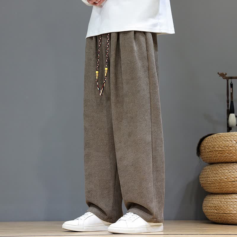 Buddha Stones Lässige Vintage-Herrenhose mit Kordelzug, geradem Bein und Taschen – perfekt für Herbst und Winter - image 1