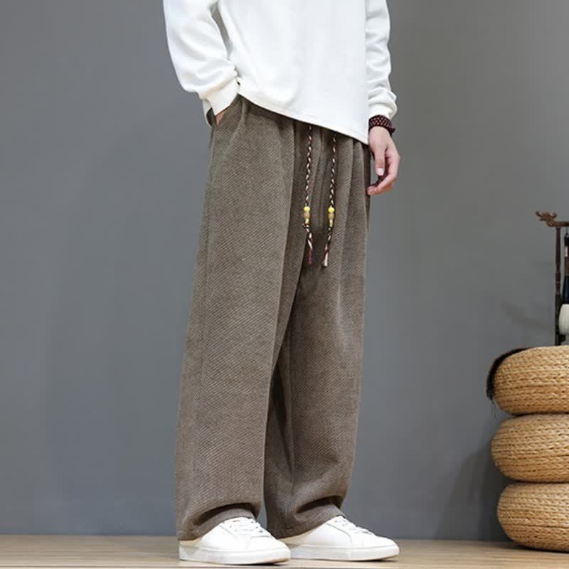 Buddha Stones Lässige Vintage-Herrenhose mit Kordelzug, geradem Bein und Taschen – perfekt für Herbst und Winter - Bräunen - US/ UK/AU46, EU56 (5XL) - image 0
