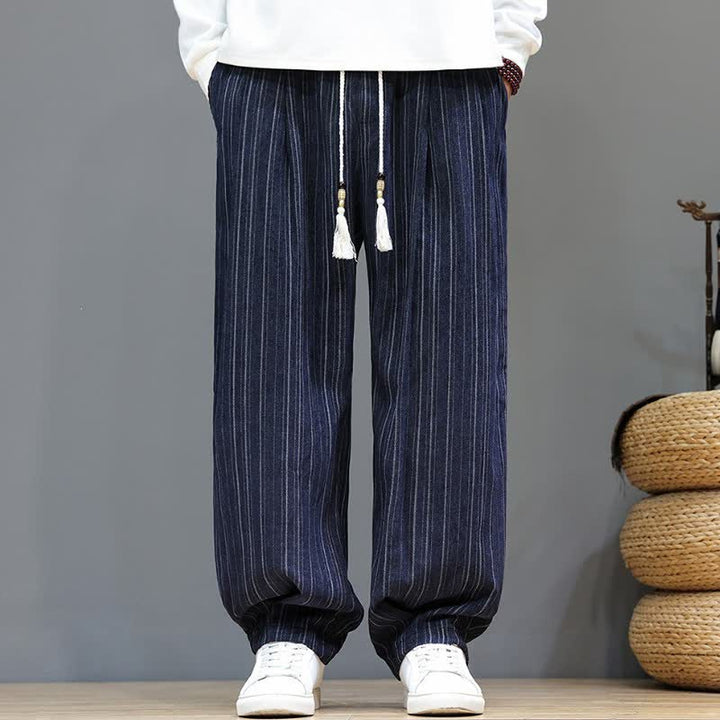 Buddha Stones Lässige, gestreifte Herrenhose mit Kordelzug und Taschen für den Herbst - Mitternachtsblau - US/ UK/AU46, EU56 (5XL) - image 19