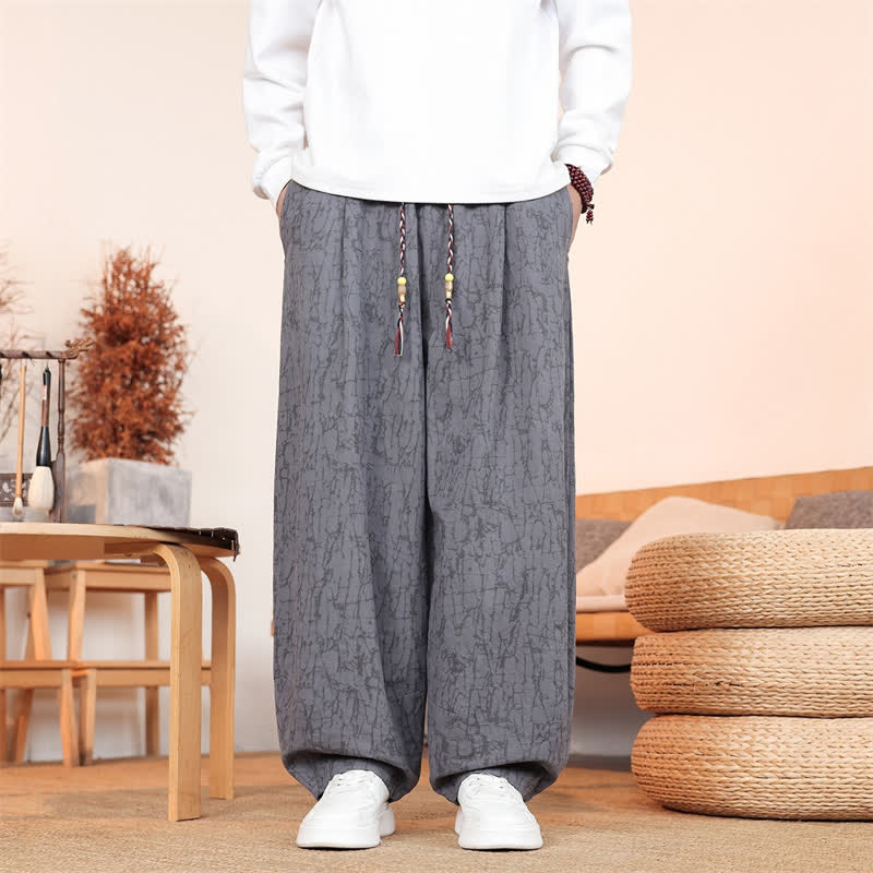 Buddha Stones Lässige lange Herrenhose mit geradem Bein und Taschen, Kordelzug, abstraktem Strukturmuster und Taschen - DimGray - US/ UK/AU46, EU56 (5XL) - image 0