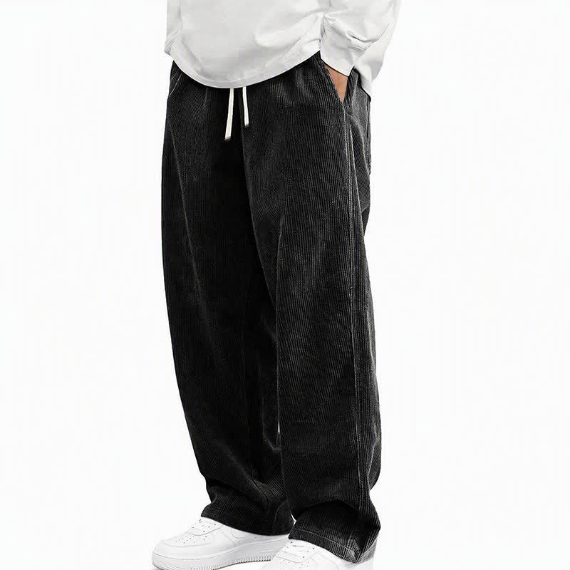 Buddha Stones Lässige Cordhose für Herren, lange Hose mit Kordelzug, geradem Bein und Taschen, Herbst/Winter - Schwarz - US/UK/AU48, EU58 (5XL) - image 1