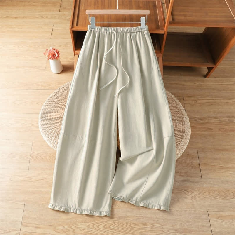 Buddha Stones Lässige, minimalistische Herbst-Hose mit Kordelzug, einfarbig, knöchelhoch, gerades Bein, mit Taschen - Beige - US8-10, UK/AU12-14, EU40-42 (2XL) - image 0